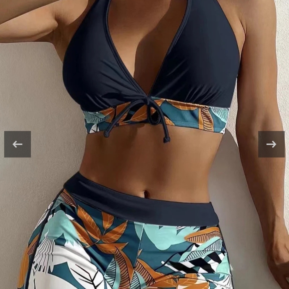 Navy Tropical Print Bikini Set
